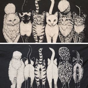 Vtg 1986 Hep Cat Coming Going AOP 2 Side Shirt L